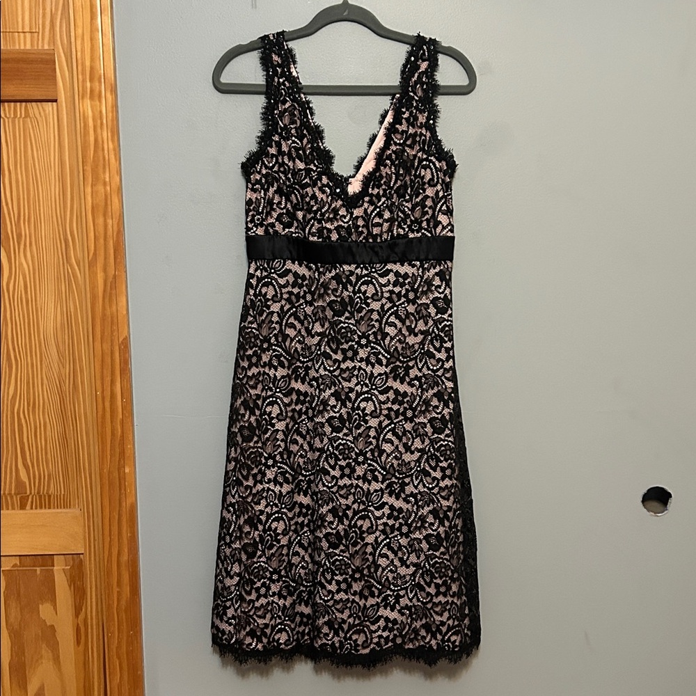 Tadashi Shoji Black and Pink Lace Dress